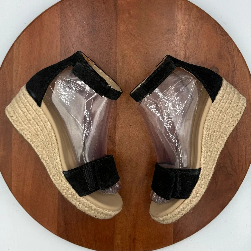 ABEO Cecile Riviera Ankle Espadrille Wedge Sandal Women 6 Metatarsal Black Suede - Picture 7 of 14